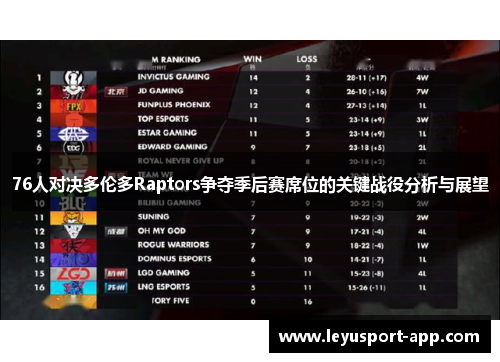76人对决多伦多Raptors争夺季后赛席位的关键战役分析与展望